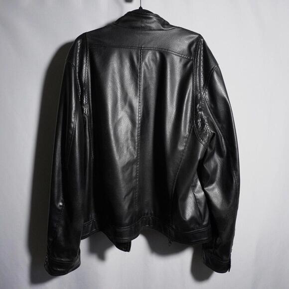Carbon Mens XL Faux Vegan Leather Moto Black Jacket Chest Pockets Distressed SEE - Picture 2 of 13